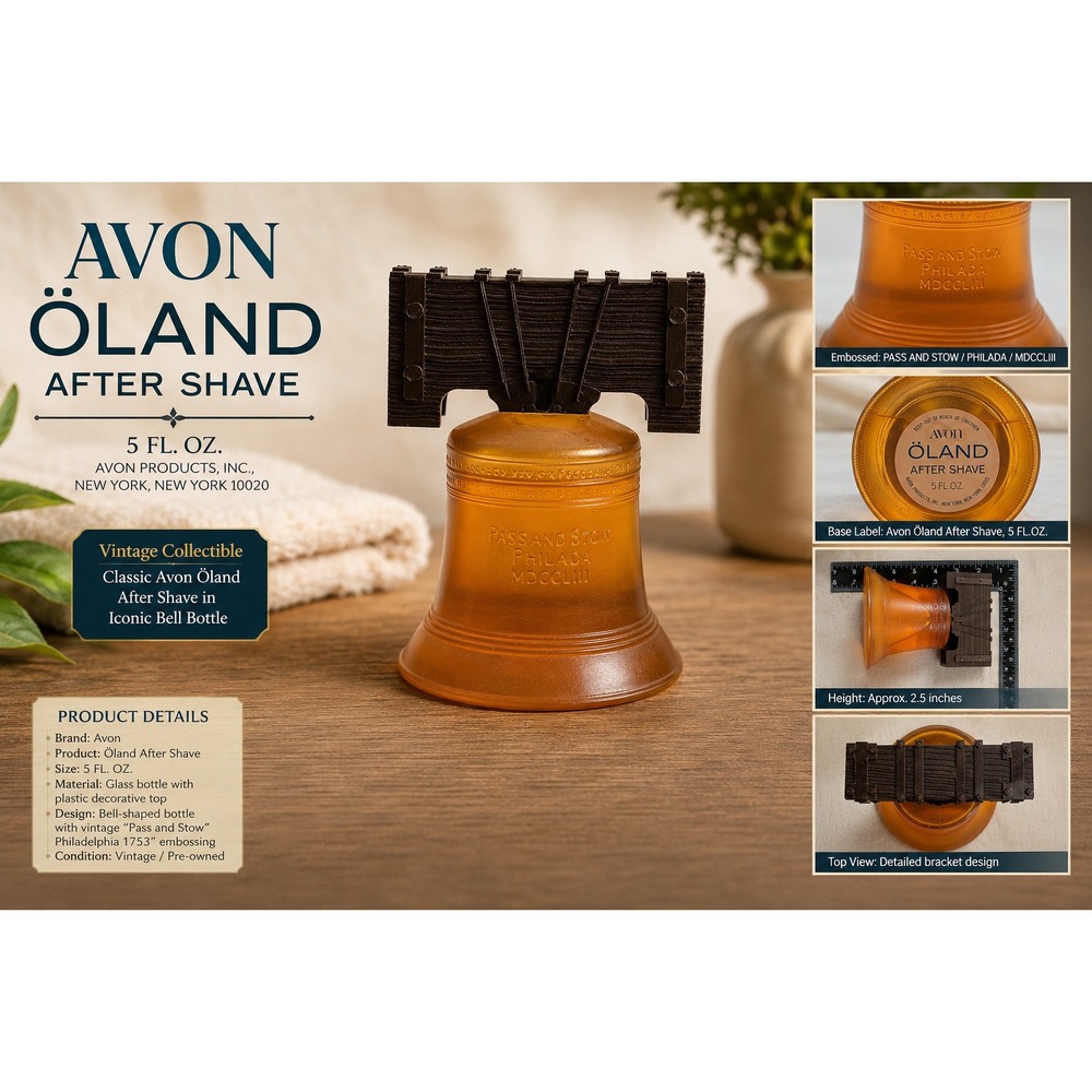 Vintage Avon Oland‎ After Shave Liberty Bell Decanter Amber Glass 5 fl oz